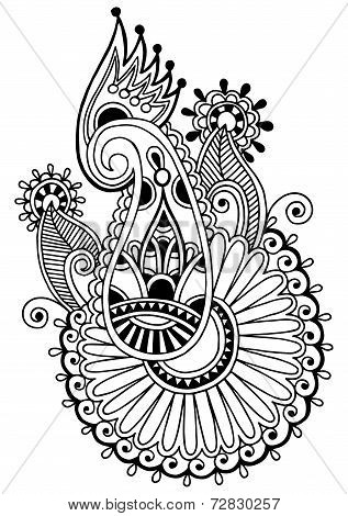 black line art ornate flower design, ukrainian ethnic style, aut