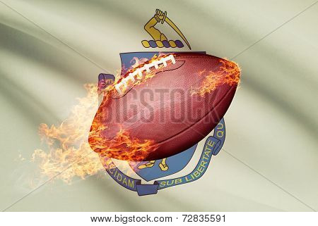 American Football Ball With Flag On Backround Series - Massachusetts