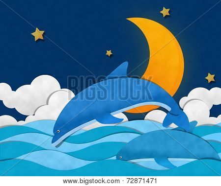 Crescent Moon At Sea