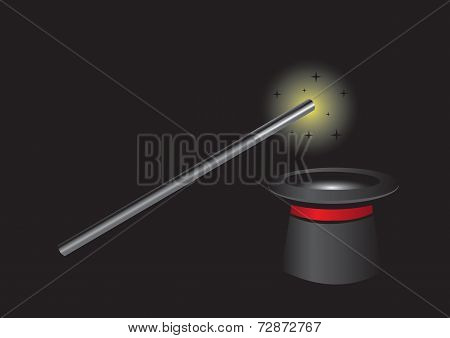 Magic Wand And Black Magician Hat