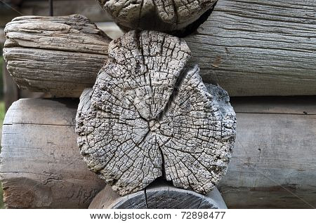Log End Of Ancient Wooden Chapel