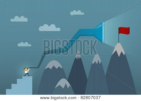 Businessman With Telescope Looking