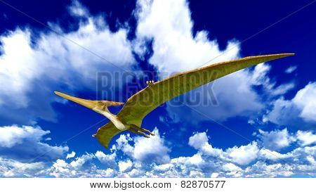 Flying pterodactyl over the sky