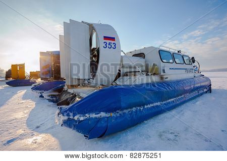 Hovercraft On The Ice Of The Frozen River