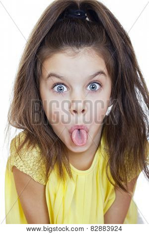 Crazy little girl, studio on white background 