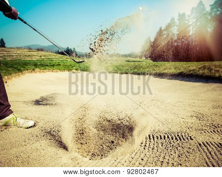 The Golf Course Is On The Sand. Sand Making Splashes