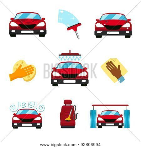 Vector set of car washing flat icons