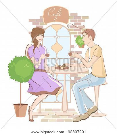 Girl And Boy Chatting At A Cafe