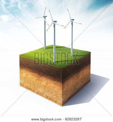 Cross Section Of Ground With Wind Turbine