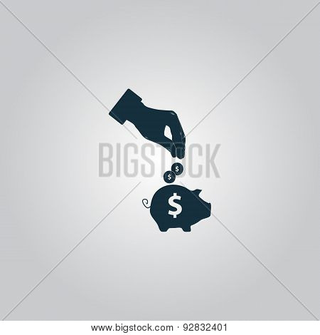 piggy bank and hand with coin icon