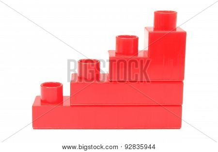 Bar Chart Of Red Building Blocks On White Background