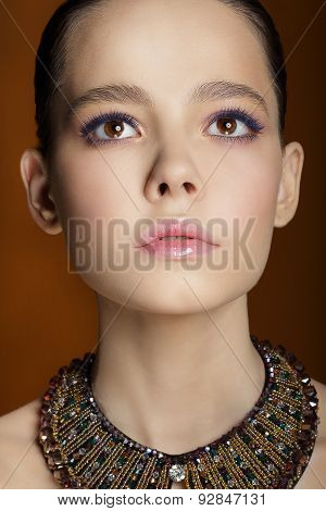 Studio Portrait Of Young Gentle Fashion Model