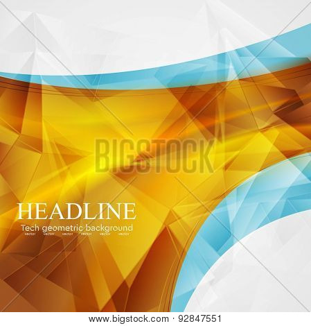 Polygonal abstract tech background with bright waves. Vector art design