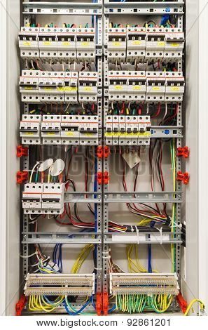 Control panel with many circuit breakers