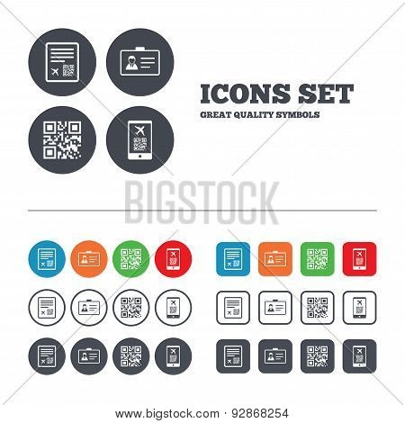 QR scan code icon. Boarding pass flight sign.
