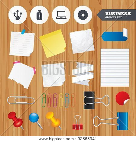 Usb flash drive icons. Notebook or Laptop pc.