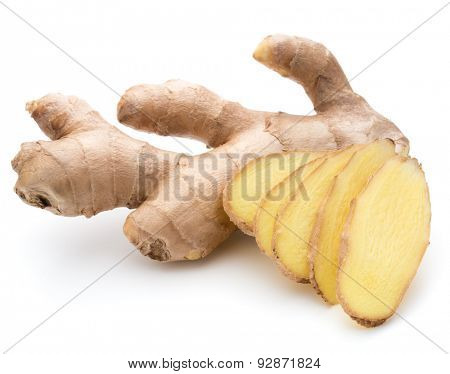 Fresh ginger root or rhizome isolated on white background cutout