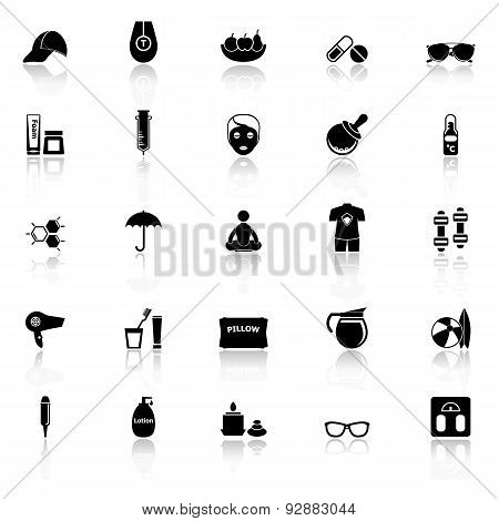Facial And Body Treatment Icons With Reflect On White Background