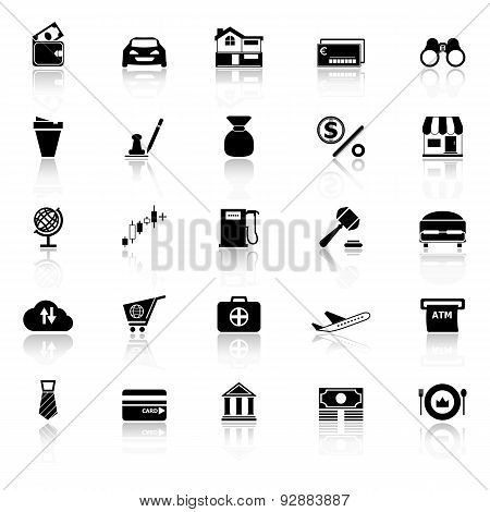 E Wallet Icons With Reflect On White Background