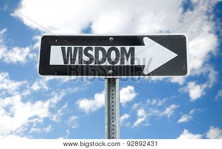 Wisdom direction sign with sky background