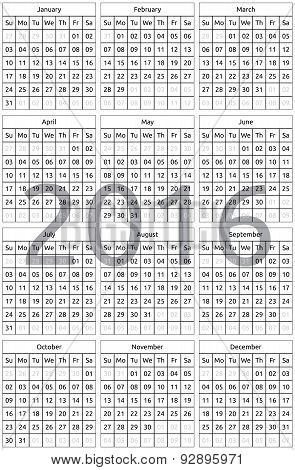 2016 Annual Calendar
