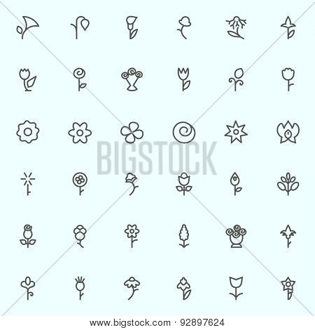 Flowers icons, simple and thin line design