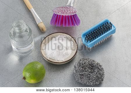 Natural cleaning tools lime and sodium bicarbonate for house keeping