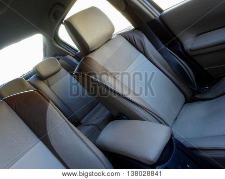 Vehicle safety. Headrests and safety belts inside car interior