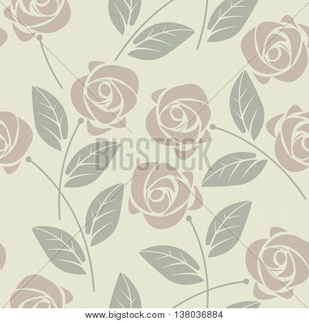 Stylish seamless pattern with elegant roses and leaves. Perfect for background greeting cards and invitations to the day of the wedding birthday and more designs.