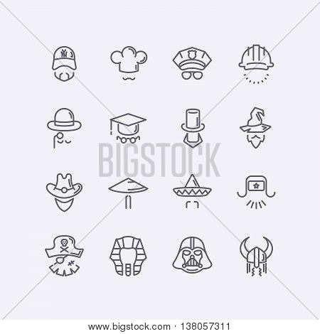 Vector modern flat design icons characters with different hats, beards, glasses