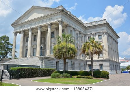 CHARLESTON SC USA 06 24 2016: U.S. Custom House. Construction began in 1853 but was interrupted in 1859 due to costs and the possibility of South Carolina's secession from the Union.