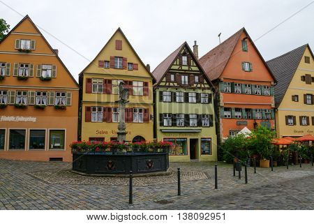 Dinkelsbuhl, Germany - August 28, 2010: Street view of Dinkelsbuhl one of the archetypal towns on the German Romantic Road.