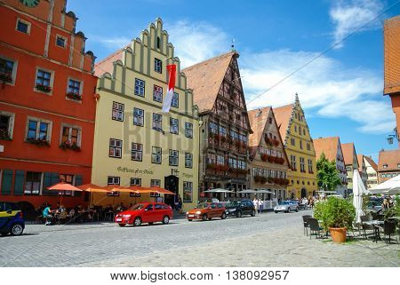 Dinkelsbuhl, Germany - August 28, 2010: Street view of Dinkelsbuhl one of the archetypal towns on the German Romantic Road.