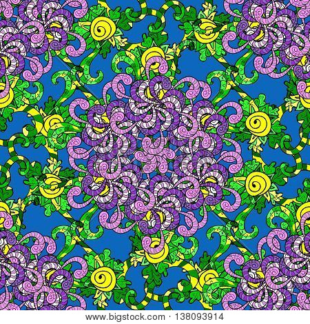 Vector vivid seamless abstract hand drawn pattern with plants.