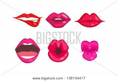 Female lips isolated on white background. Passion makeup mouth. Set woman lips romance cosmetic sensuality desire. Set of mouth smile woman red sexy woman lips isolated shape romantic print emotions