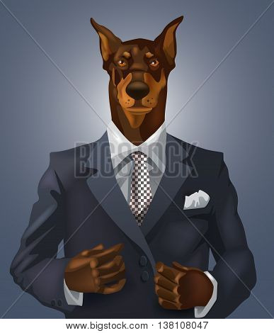 vector man with doberman head dressed up in office suit