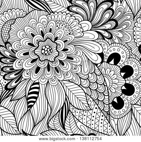 Decorative natural seamless pattern. Zen-tagle style and mehndi style
