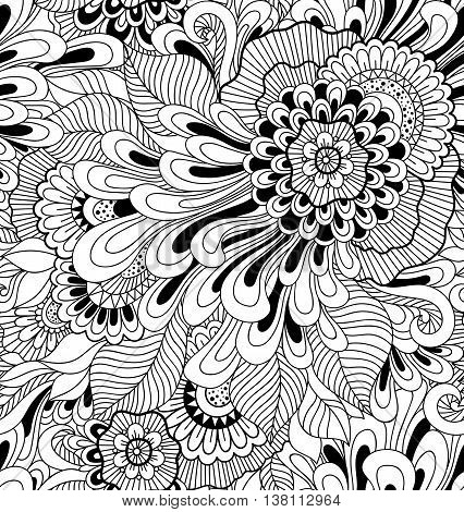 Decorative natural seamless pattern. Zen-tagle style and mehndi style