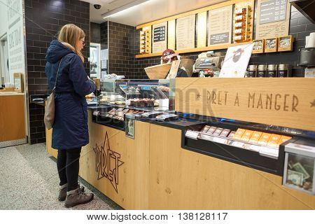 CHICAGO, IL - CIRCA MARCH, 2016: interior of Pret a Manger. Pret a Manger is a sandwich shop chain based in the United Kingdom
