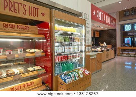 CHICAGO, IL - CIRCA MARCH, 2016: interior of Pret a Manger. Pret a Manger is a sandwich shop chain based in the United Kingdom