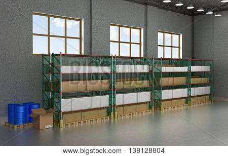 Storage space with lots of shelves to. 3d illustration
