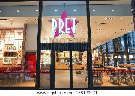 CHICAGO, IL - CIRCA MARCH, 2016: entryway of Pret a Manger. Pret a Manger is a sandwich shop chain based in the United Kingdom