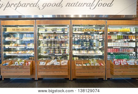 CHICAGO, IL - CIRCA MARCH, 2016: inside of Pret a Manger. Pret a Manger is a sandwich shop chain based in the United Kingdom