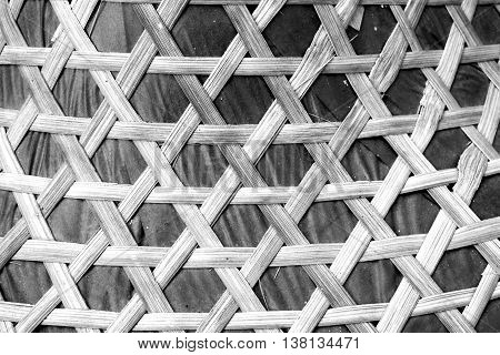 Wooden weave, basketwork twill weave, texture of bamboo background. Fabric at background. Black and white tone.
