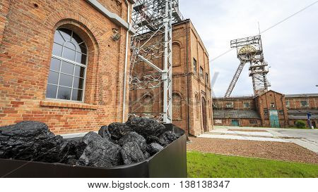 Coal Mine, Two Mining Shaft And A Cart