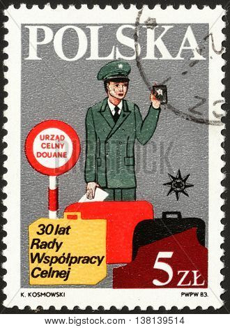 MOSCOW RUSSIA - DECEMBER 2015: post stamp printed in POLAND and devoted to the 30th Anniversary of the Customs Co-operation Council in Brussels Belgium circa 1983