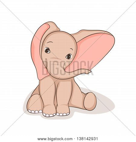 Cute smiling cartoon baby elephant sitting. Vector illustration.