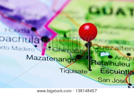 Tiquisate pinned on a map of Guatemala