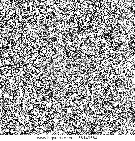 Coloring book page design with pattern. Mandala ethnic ornament. Isolated vector illustration in doodle style.