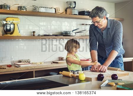 Family Father Girl Making Cookies Learning Baking Concept